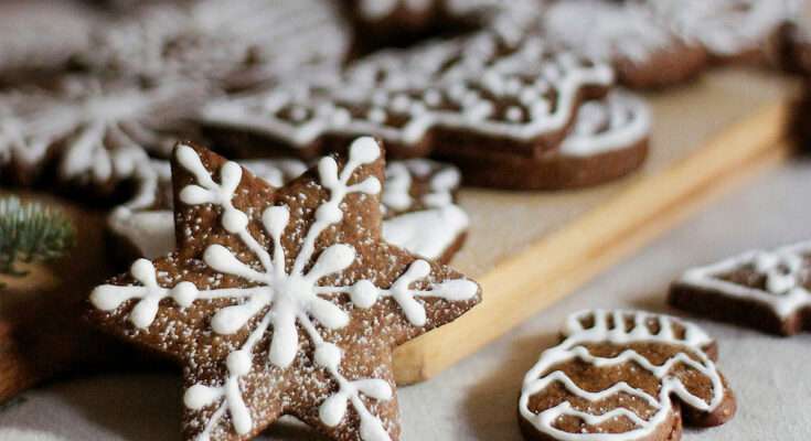 biscotti di natale al cacao decorati con glassa